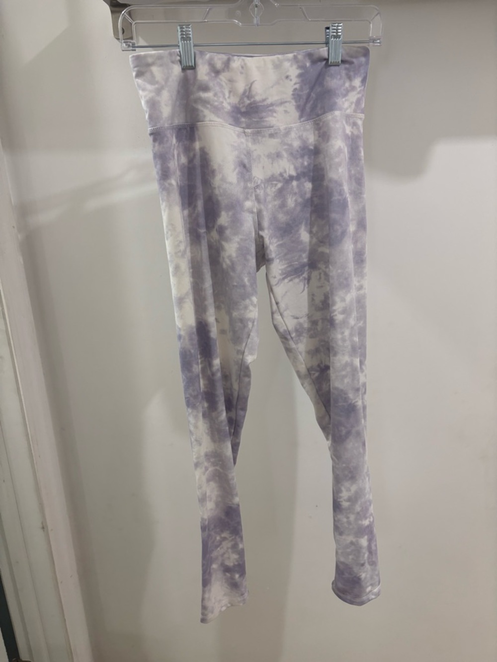 LA Winner Tie-Dye Ankle Leggings Purple White Laser Cut Elastic Waist Women